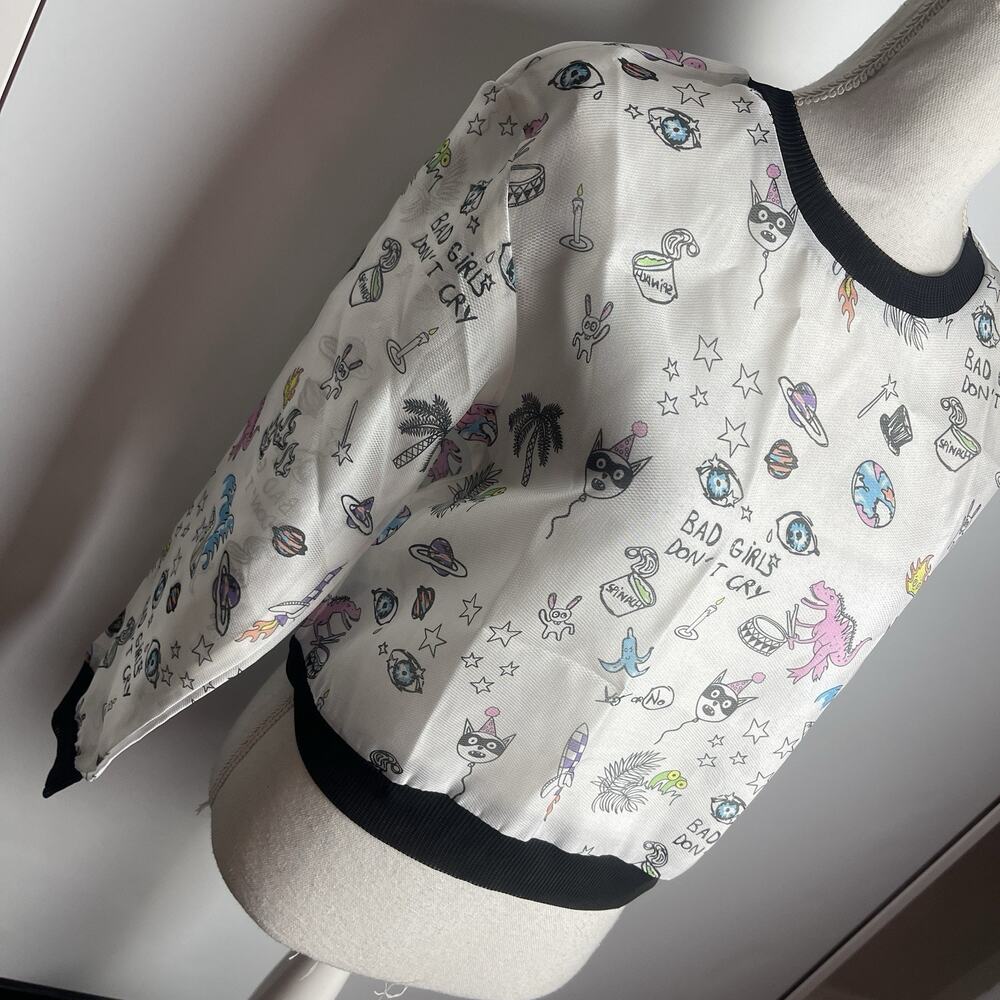 Re:named Cartoon Doodle Dinosaur‎ Space, SEMI-SHEER Lightweight Top Mesh Small